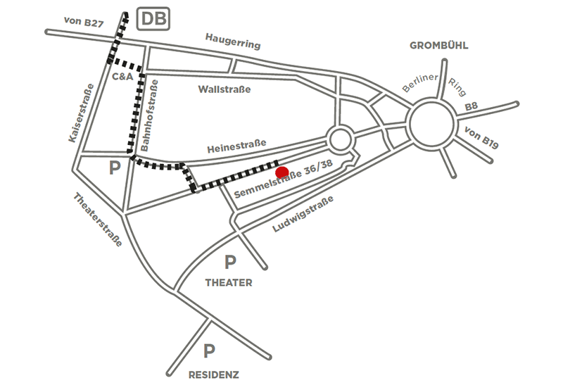 Fußweg zur Praxis in Würzburg - Skizze